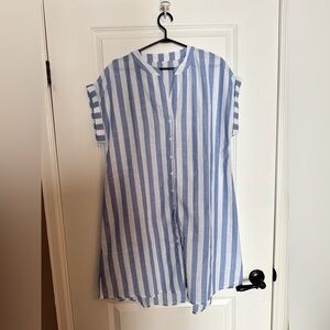 Blue and White Striped Button-Down Dress
